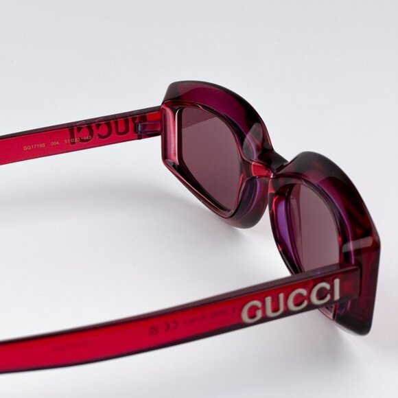 Gucci GG1719S 004 BRAND NEW Sunglasses Transparent Red Violet Women Square - Picture 8 of 9